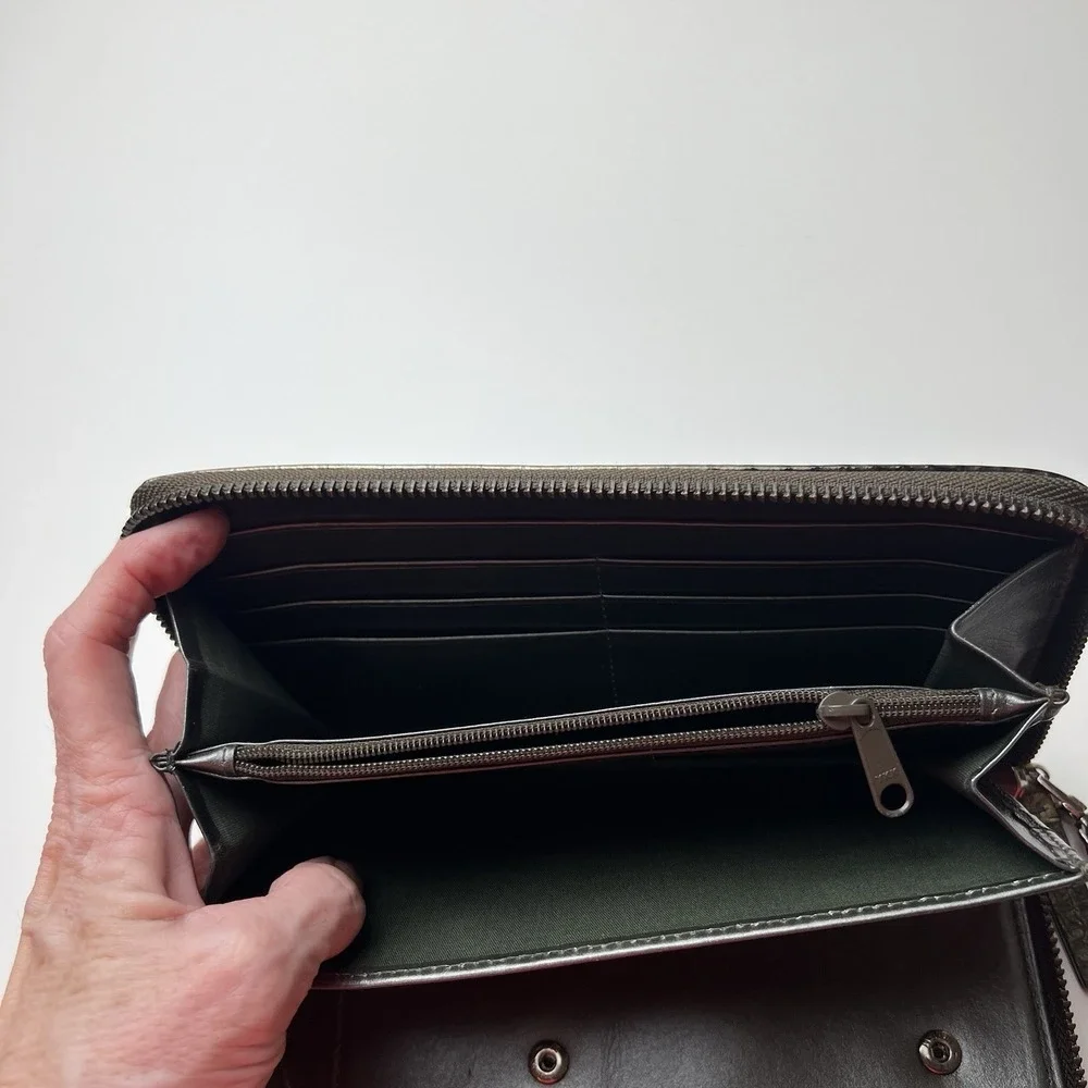 HALOGEN Crocodile Embossed Wallet/Wristlet Bronze with  Snap Off Coin Purse